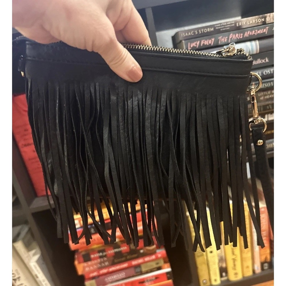 Fringe Western Wristlet Purse Tassels Handbag Black Gold Zipper Rodeo Cowgirl - Picture 3 of 13